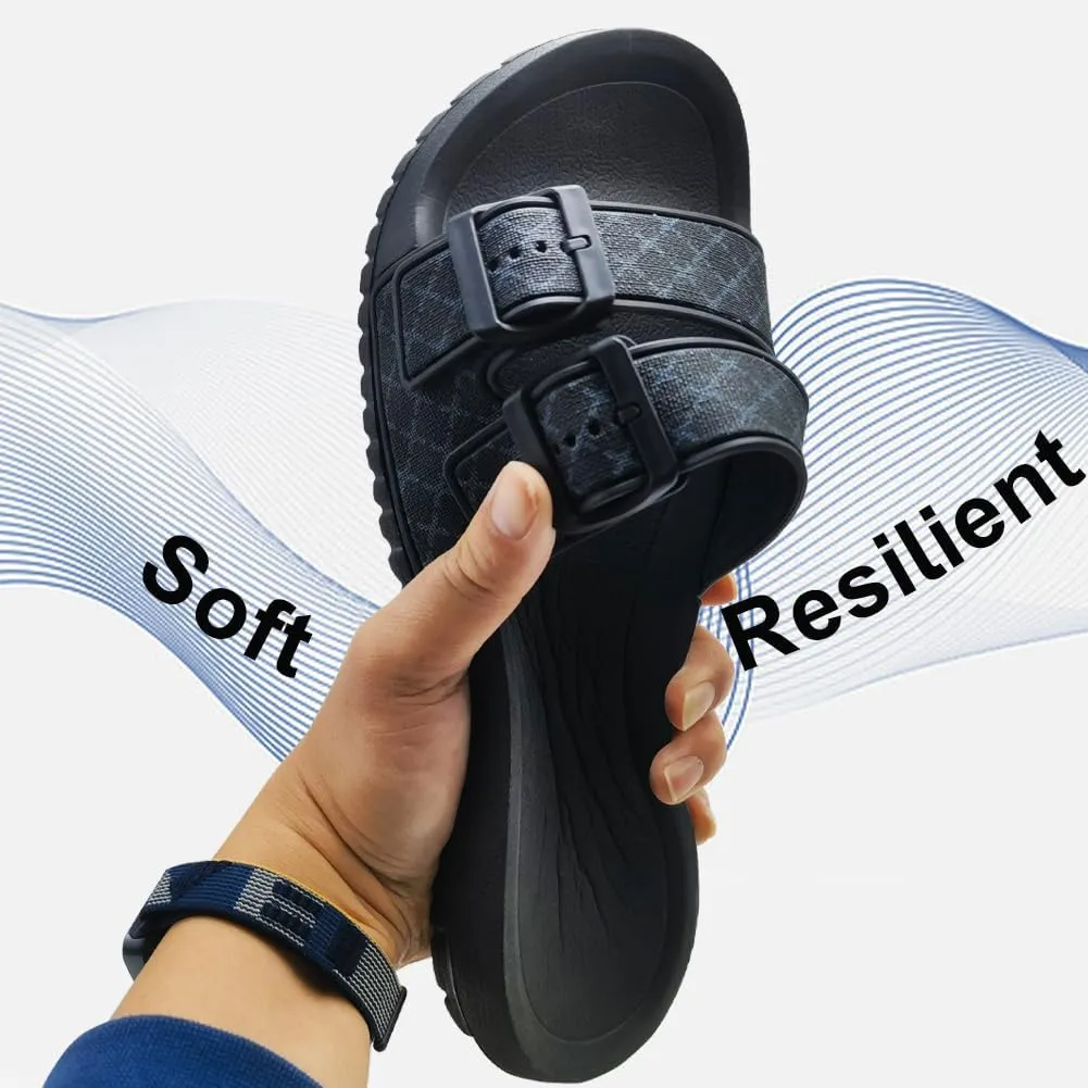 Slides for Women and Men Pillow Slippers,Double Buckle Adjustable EVA Flat Sandals,Shower Shoes