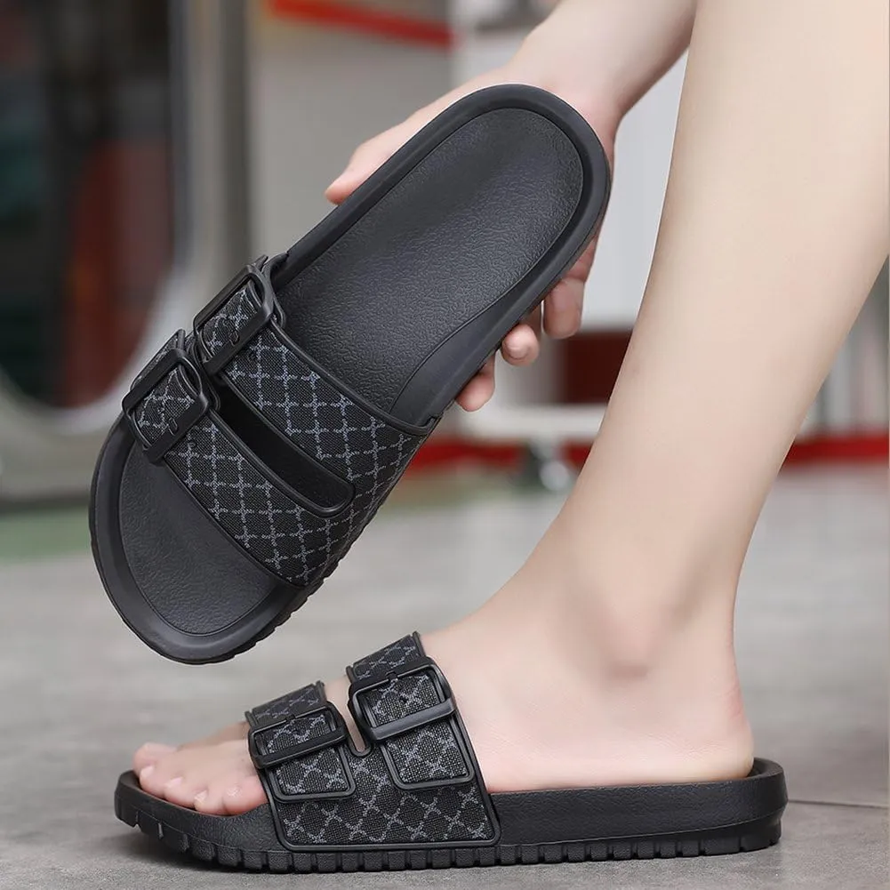 Slides for Women and Men Pillow Slippers,Double Buckle Adjustable EVA Flat Sandals,Shower Shoes