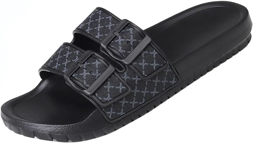 Slides for Women and Men Pillow Slippers,Double Buckle Adjustable EVA Flat Sandals,Shower Shoes