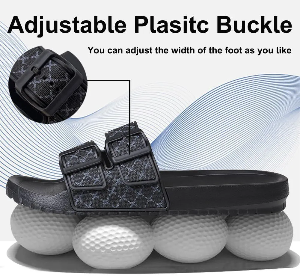 Slides for Women and Men Pillow Slippers,Double Buckle Adjustable EVA Flat Sandals,Shower Shoes