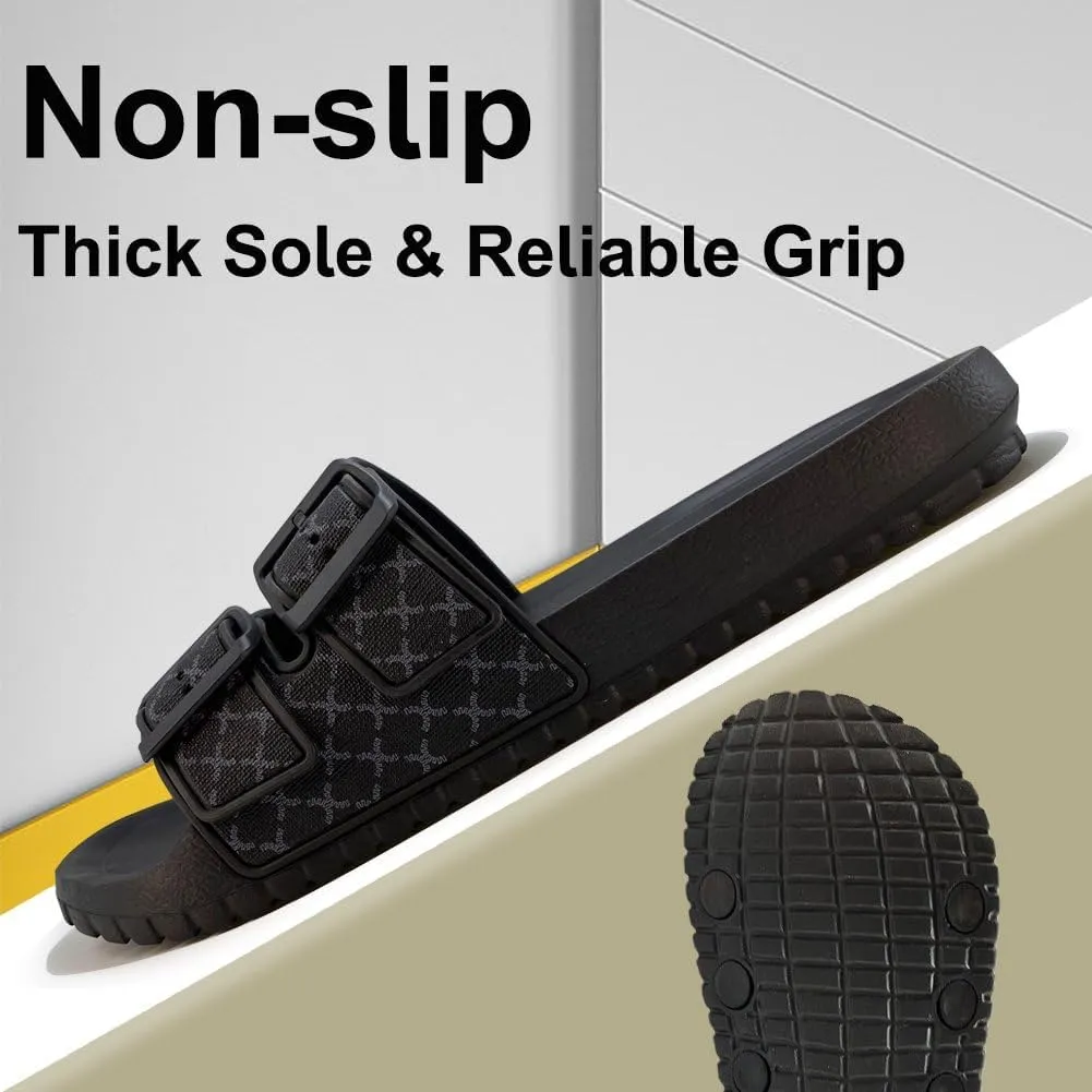 Slides for Women and Men Pillow Slippers,Double Buckle Adjustable EVA Flat Sandals,Shower Shoes