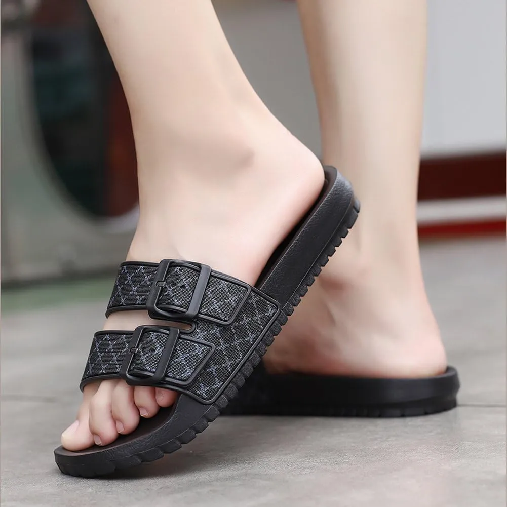 Slides for Women and Men Pillow Slippers,Double Buckle Adjustable EVA Flat Sandals,Shower Shoes