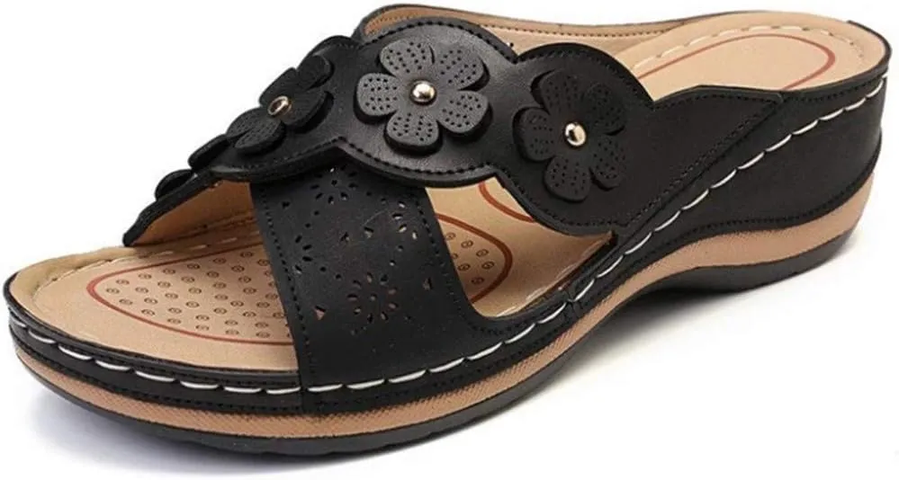 Slip On Wedges Sandals for Women Arch Support Cushioned Slides Summer Beach Slippers Versatile Dress Shoes