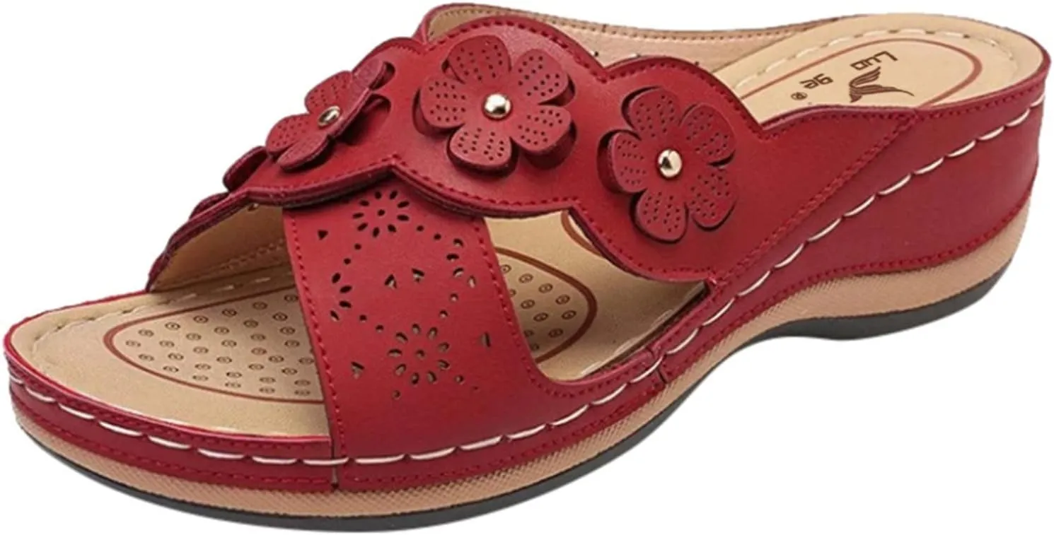Slip On Wedges Sandals for Women Arch Support Cushioned Slides Summer Beach Slippers Versatile Dressy Shoes