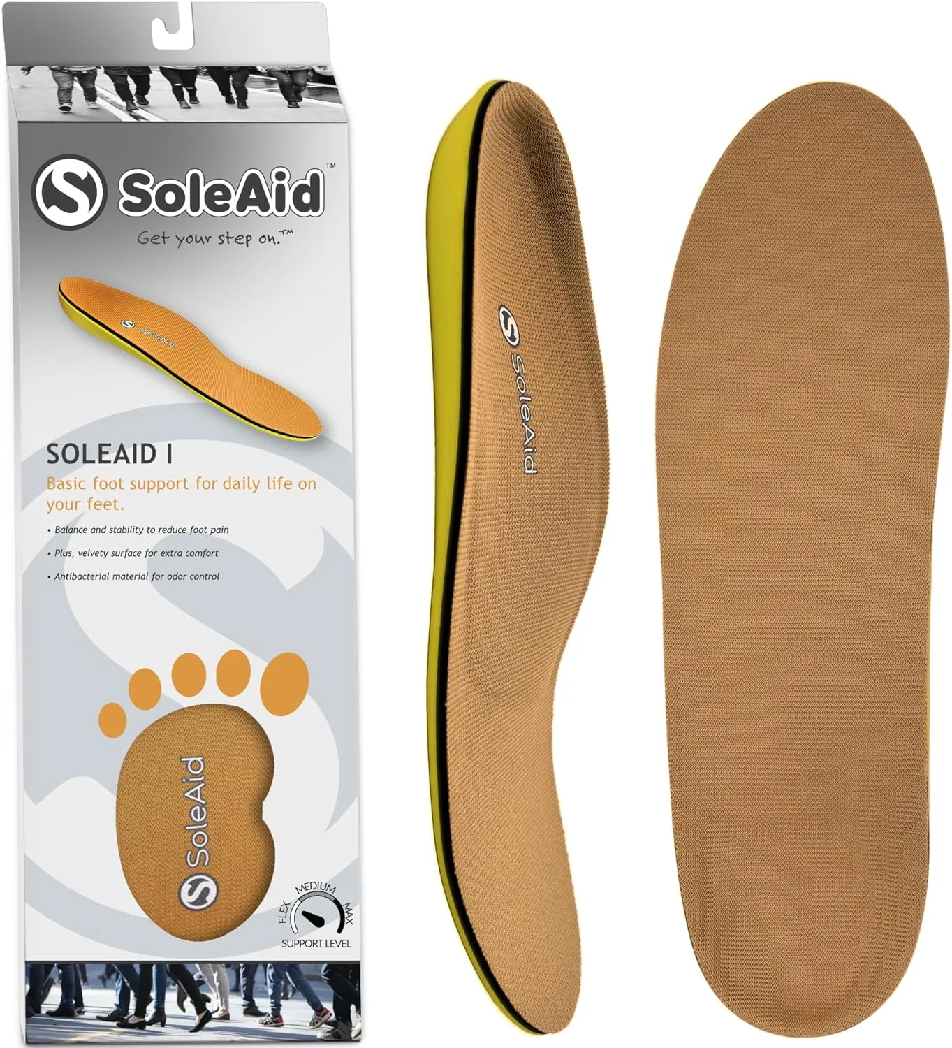 SoleAid I Performance Insole, Neutral Height Semi-Flex Arch Support Orthotic for Plantar Fasciitis Relief, Shock Absorbing, Anti-Fatigue, All Day Comfort Shoe Insert (Women 9-9.5 / Men 7-7.5)