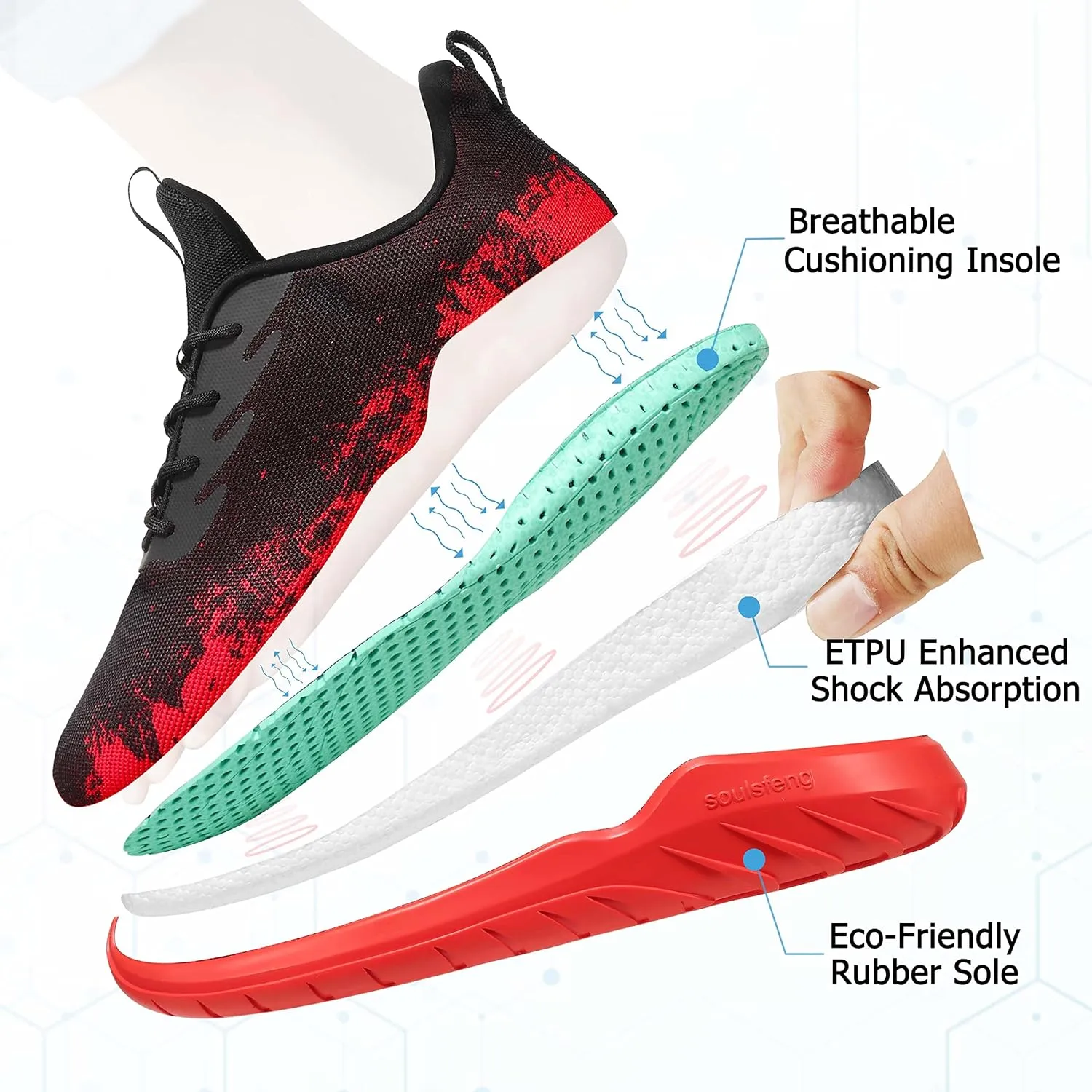 Soulsfeng Womens Running Shoes Lightweight Breathable Tennis Shoes Non Slip Fashion Walking Sneakers