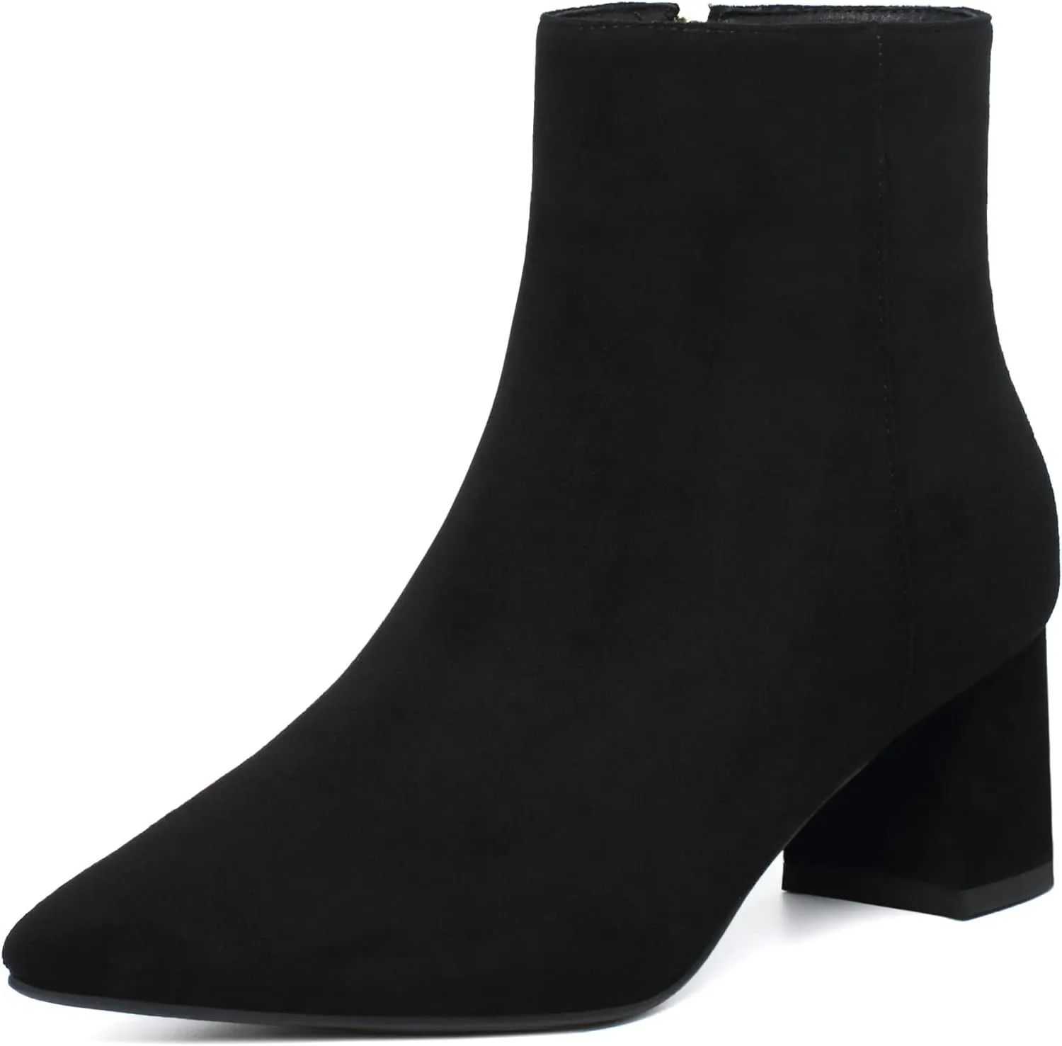 SoundSky Chunky Go Go Boots Women Pointed Toe Ankle Boots Block Heel Side Zipper High Heel Short Booties