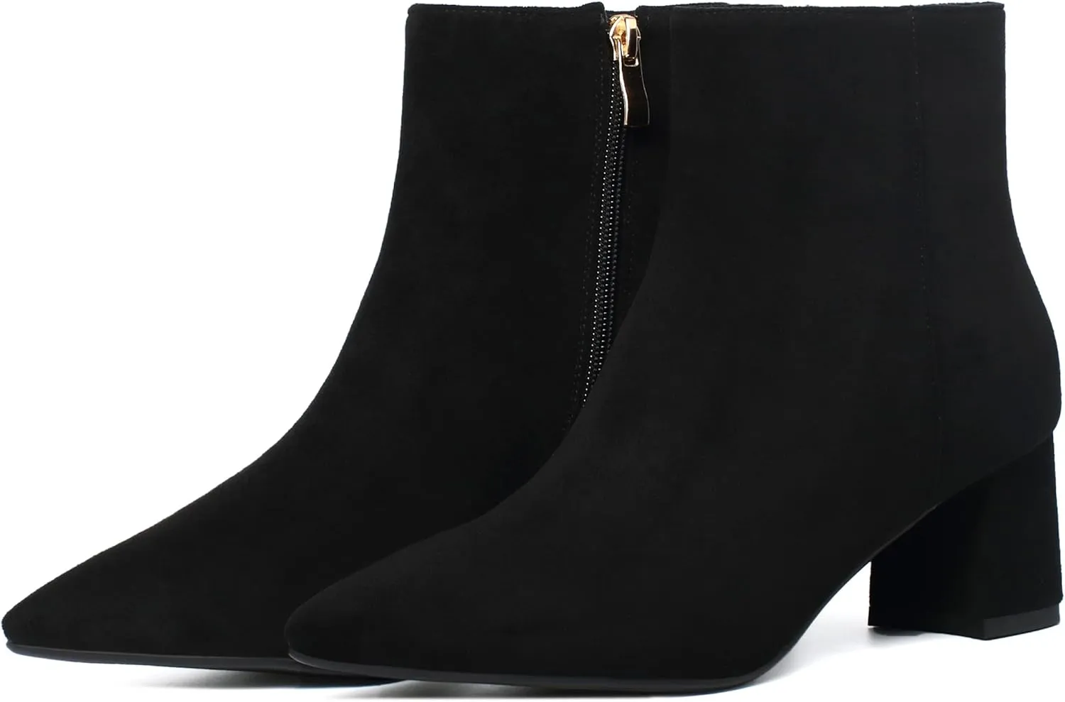 SoundSky Chunky Go Go Boots Women Pointed Toe Ankle Boots Block Heel Side Zipper High Heel Short Booties