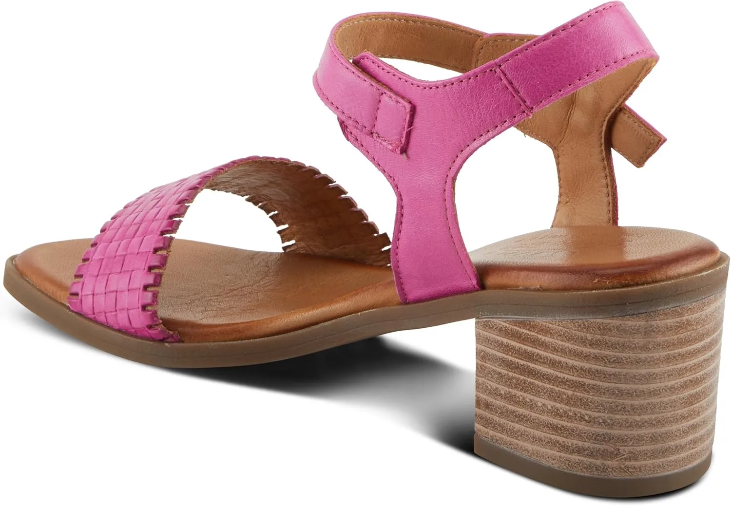 Spring Step NIFONA Women's Embossed Leather Sandals with Cushioned Footbed and Stacked Heel