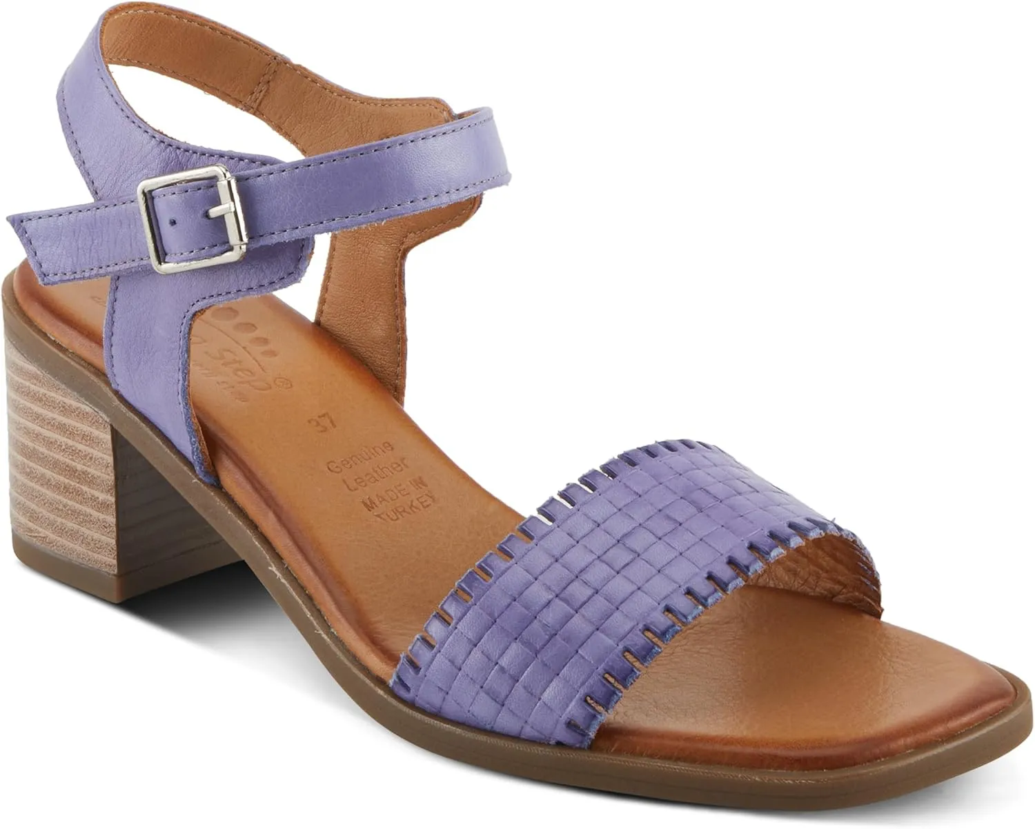 Spring Step NIFONA Women's Embossed Leather Sandals with Cushioned Footbed and Stacked Heel