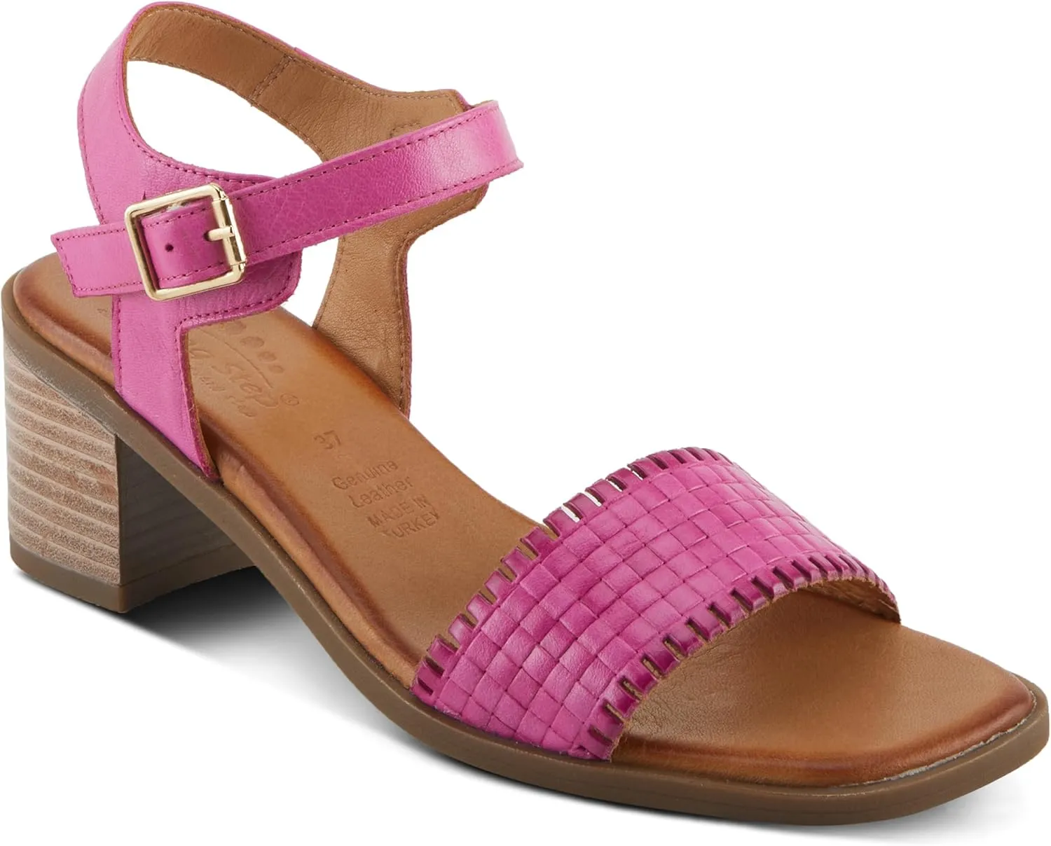 Spring Step NIFONA Women's Embossed Leather Sandals with Cushioned Footbed and Stacked Heel