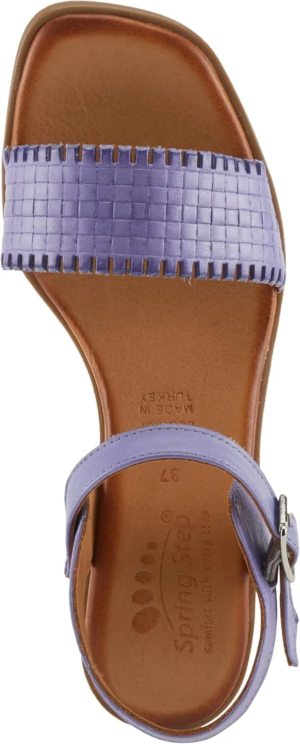 Spring Step NIFONA Women's Embossed Leather Sandals with Cushioned Footbed and Stacked Heel