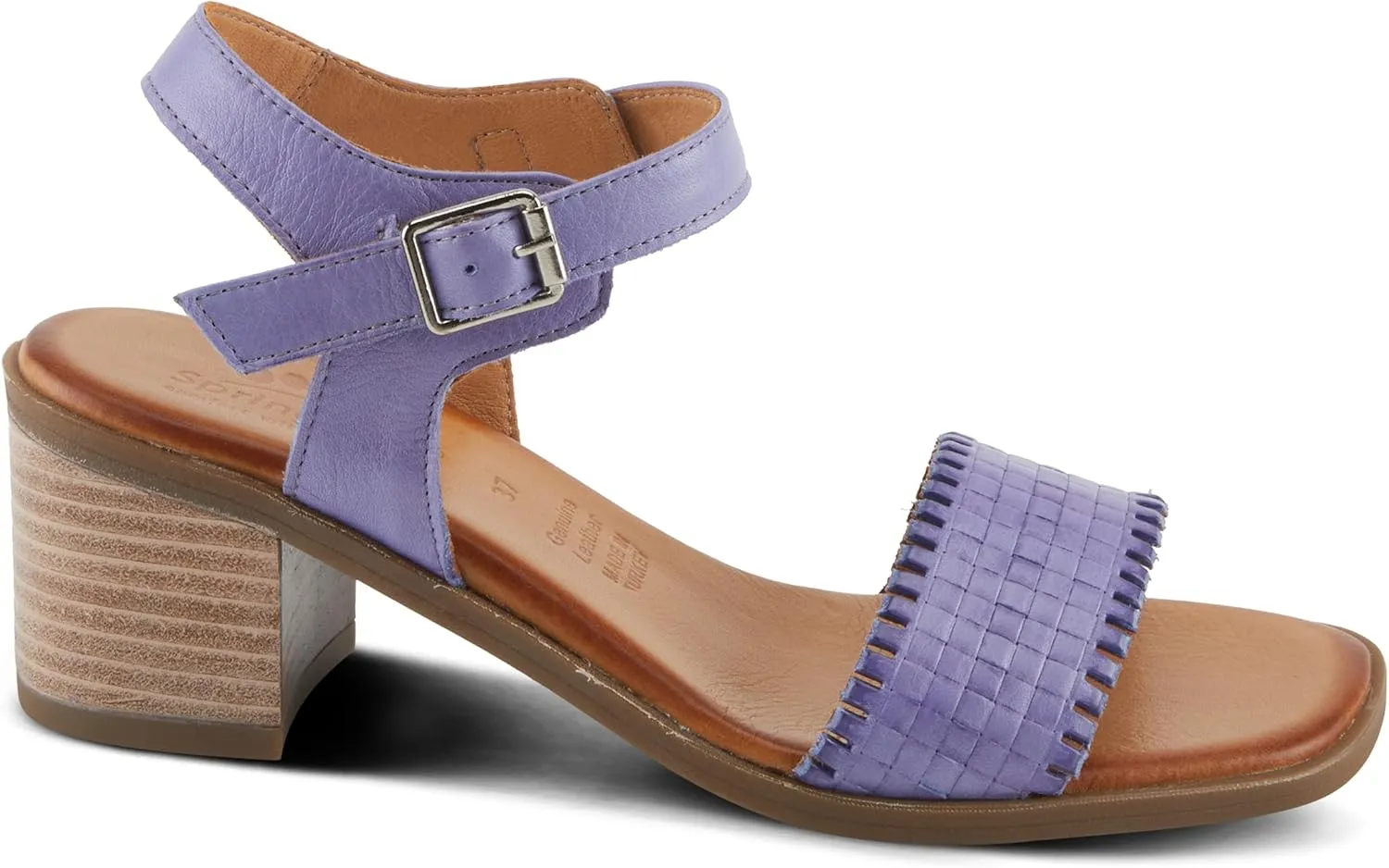 Spring Step NIFONA Women's Embossed Leather Sandals with Cushioned Footbed and Stacked Heel