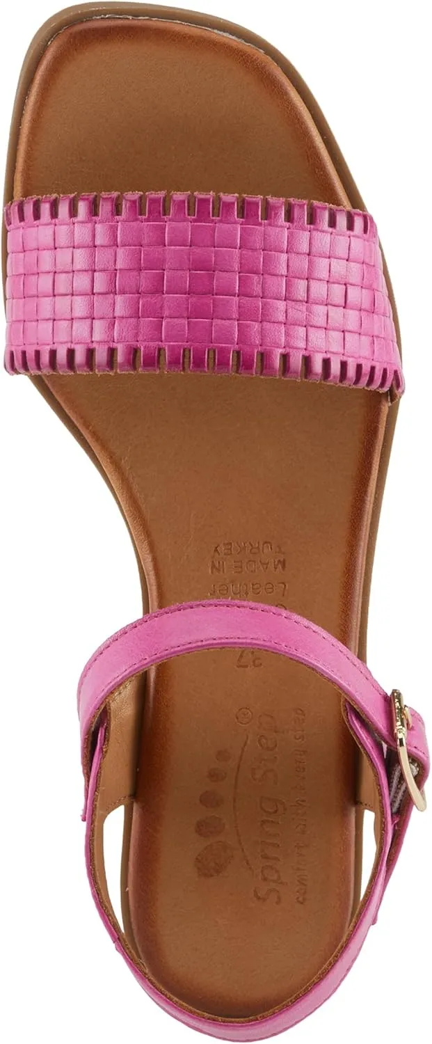Spring Step NIFONA Women's Embossed Leather Sandals with Cushioned Footbed and Stacked Heel