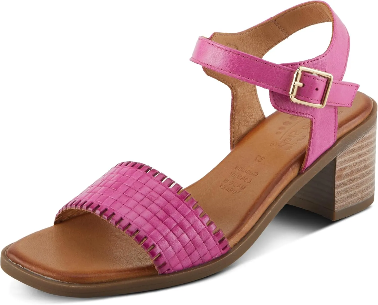 Spring Step NIFONA Women's Embossed Leather Sandals with Cushioned Footbed and Stacked Heel