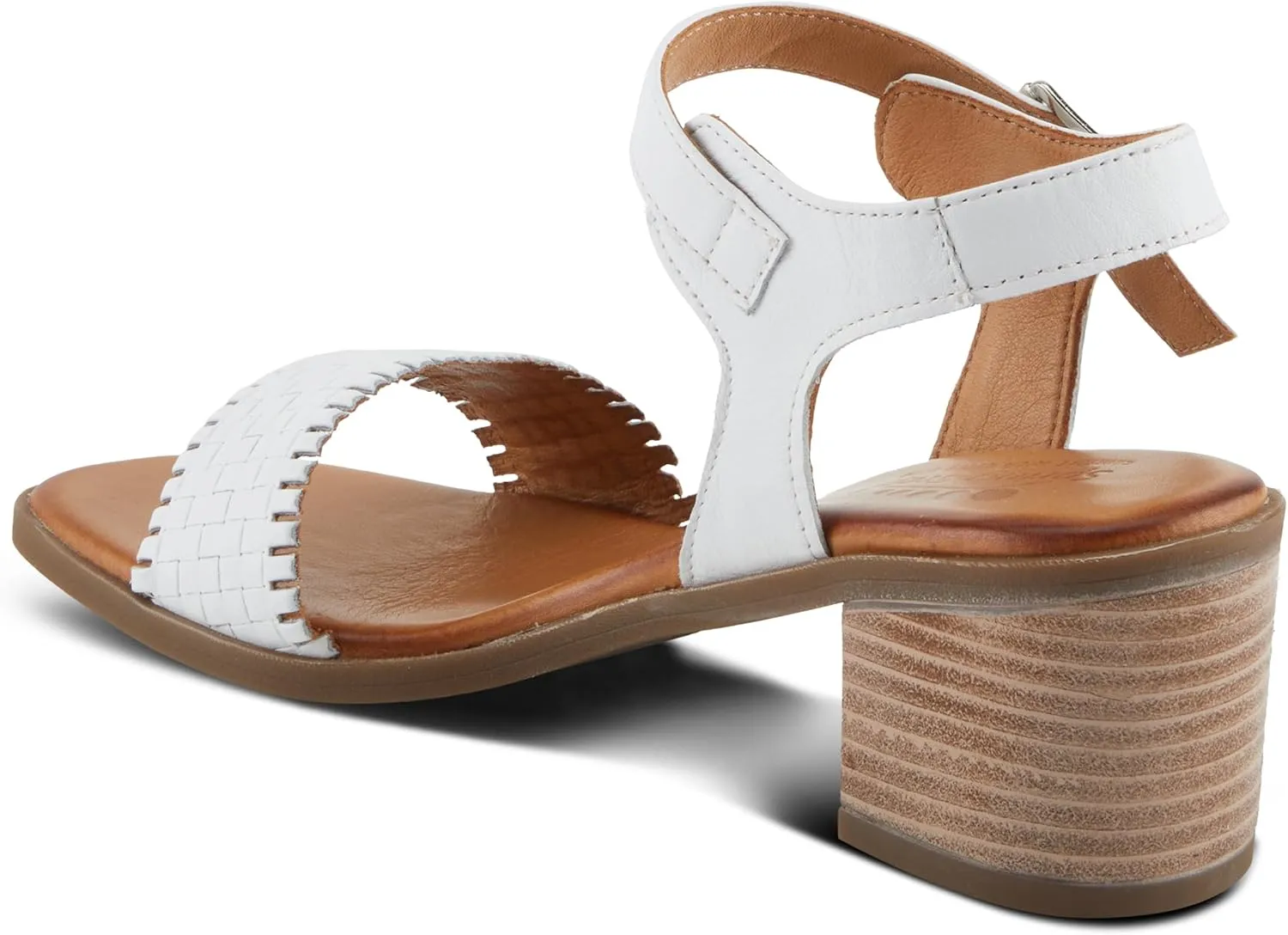 Spring Step NIFONA Women's Embossed Leather Sandals with Cushioned Footbed and Stacked Heel