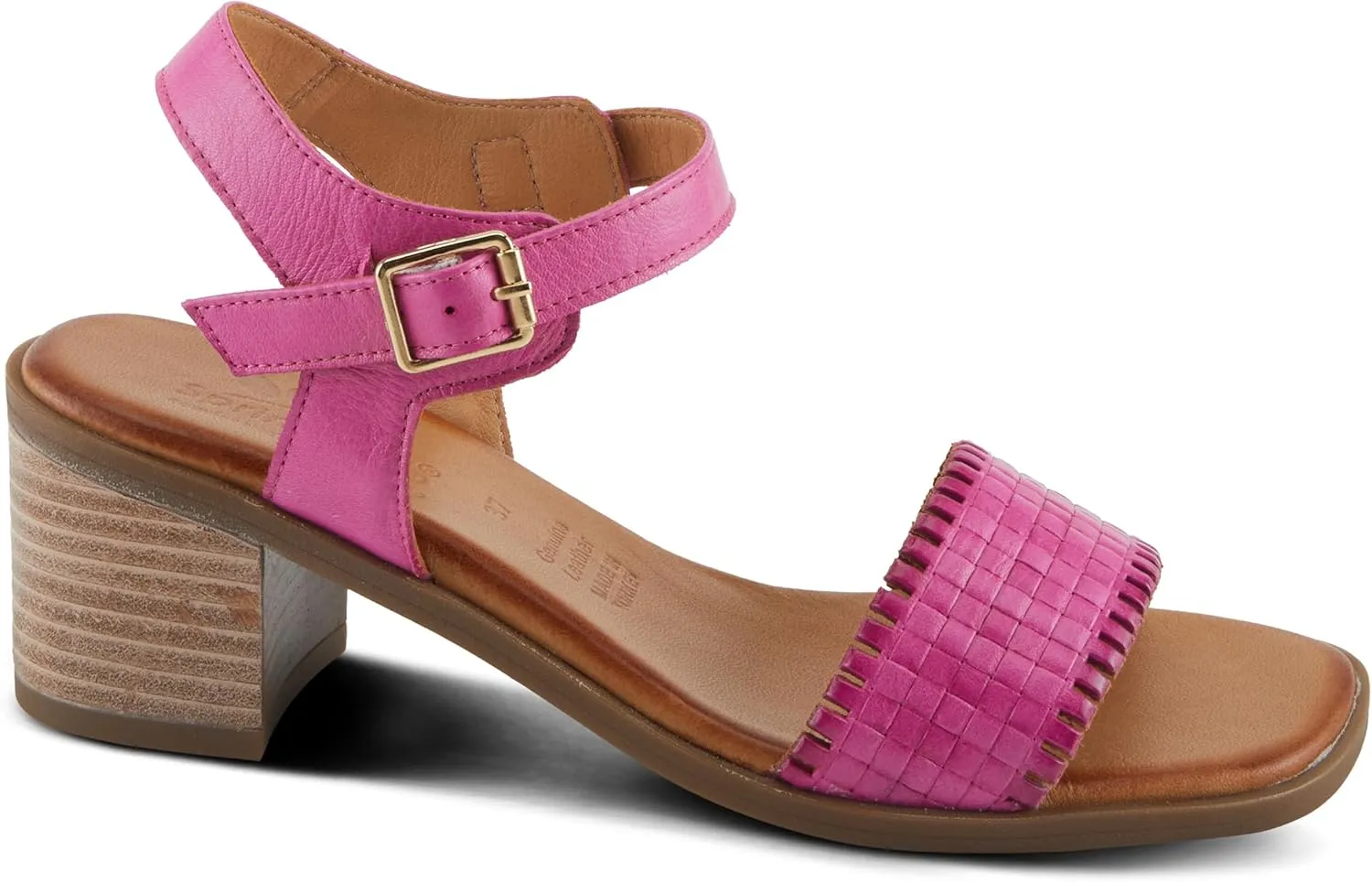 Spring Step NIFONA Women's Embossed Leather Sandals with Cushioned Footbed and Stacked Heel