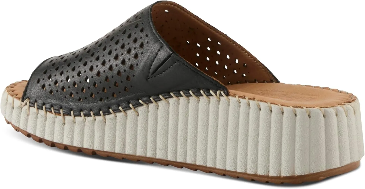 Spring Step Women's RHYDIAN Slip-On Leather Wedge Sandals – Perforated Flower Design, Cushioned Footbed, Made in Turkey