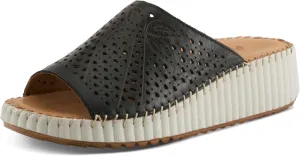 Spring Step Women's RHYDIAN Slip-On Leather Wedge Sandals – Perforated Flower Design, Cushioned Footbed, Made in Turkey