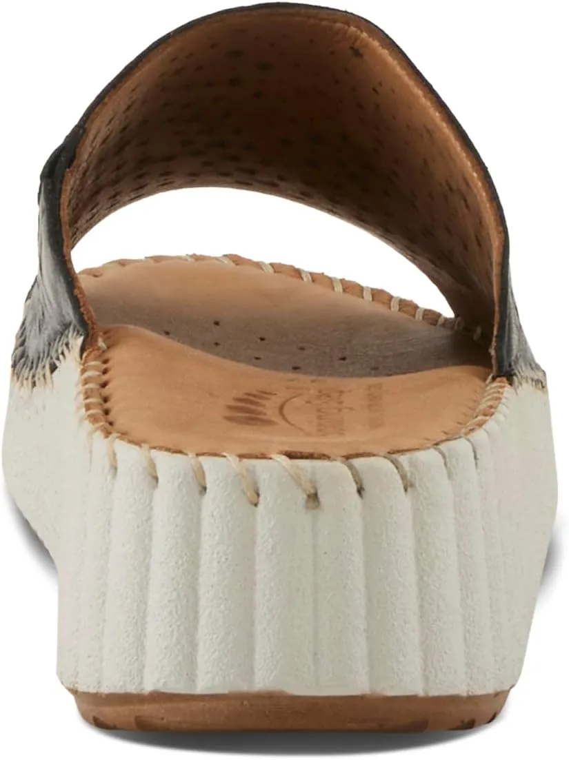 Spring Step Women's RHYDIAN Slip-On Leather Wedge Sandals – Perforated Flower Design, Cushioned Footbed, Made in Turkey