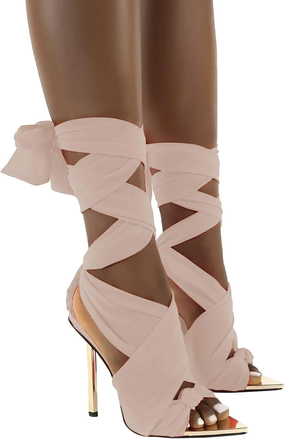 Stiletto Sandals for Women Fashion Casual Cross Straps Lace up Hollow Thin High Heel Shoes Summer Solid Pointed Toe Open Toe Heeled Sandals