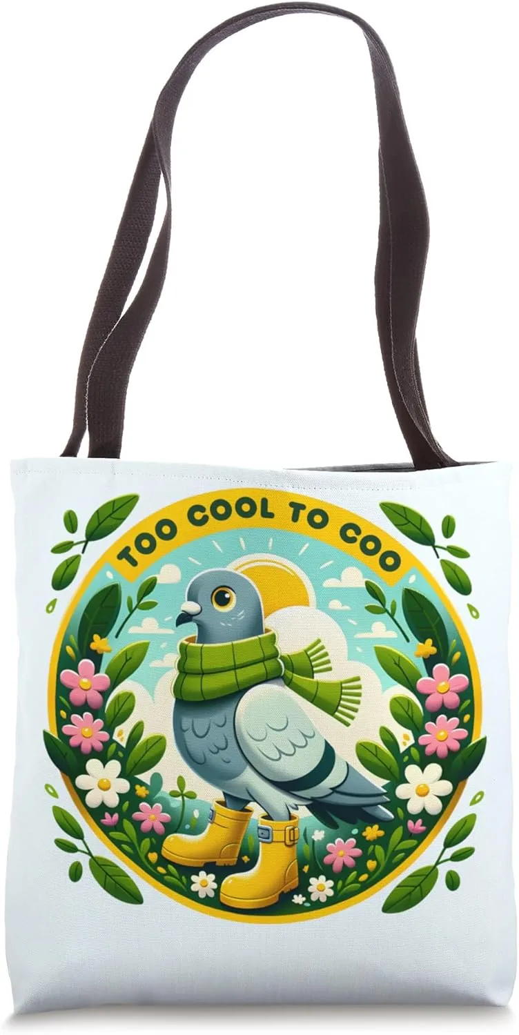 Stylish Pigeon with Scarf and Boots Too Cool To Coo Bird Tote Bag