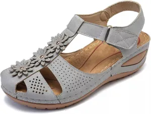 Summer Hollow Sandals for Women Fashion Flower Round Toe Strap Buckle Soft Sole Shoes Ladies Girl Comfortable Wedge Sandals
