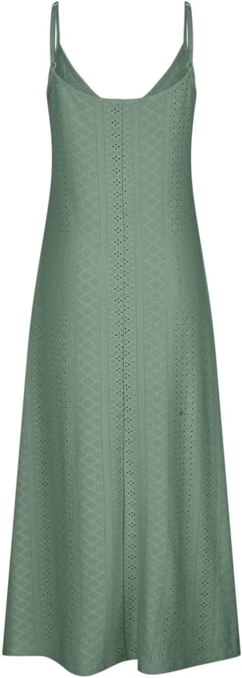 Summer Maxi Dresses for Women 2024 Sexy Lace Eyelet Sleeveless v Neck Long Dress Spaghetti Strap Flowy Beach Sundress
