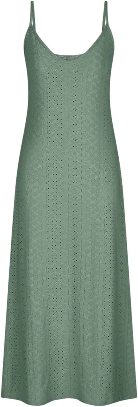Summer Maxi Dresses for Women 2024 Sexy Lace Eyelet Sleeveless v Neck Long Dress Spaghetti Strap Flowy Beach Sundress