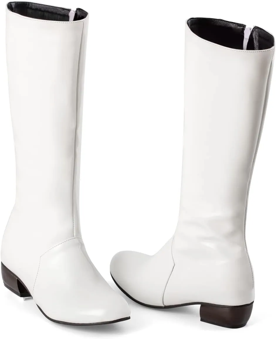 Sungtin Women's Faux Leather Knee High Flat Slouch Boots