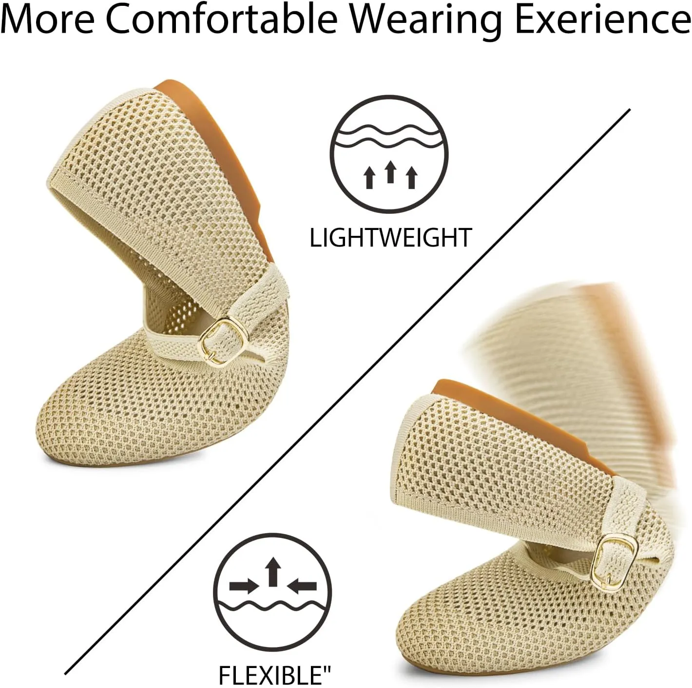 Tanamo Mary Jane Shoes Flats for Women Round Toe Shoes Ballet Flats Comfortable Dressy Adjustable Straps Casual Office Work Wedding Washable Knit Slip On