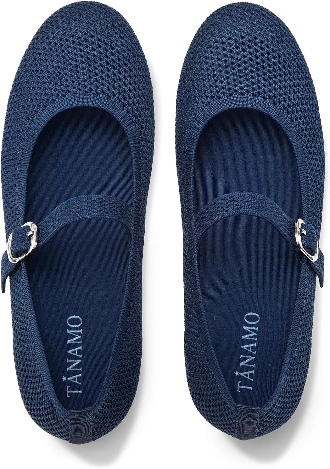 Tanamo Mary Jane Shoes Flats for Women Round Toe Shoes Ballet Flats Comfortable Dressy Adjustable Straps Casual Office Work Wedding Washable Knit Slip On