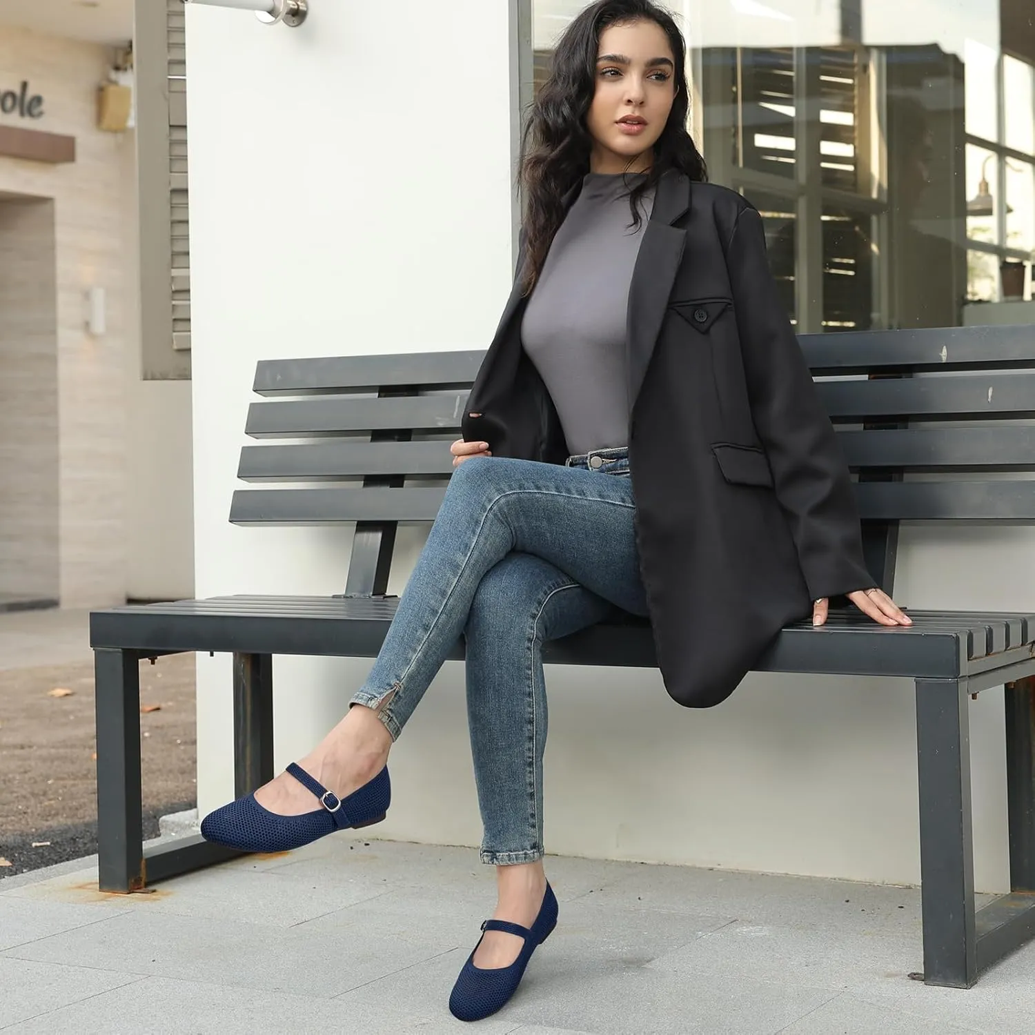 Tanamo Mary Jane Shoes Flats for Women Round Toe Shoes Ballet Flats Comfortable Dressy Adjustable Straps Casual Office Work Wedding Washable Knit Slip On