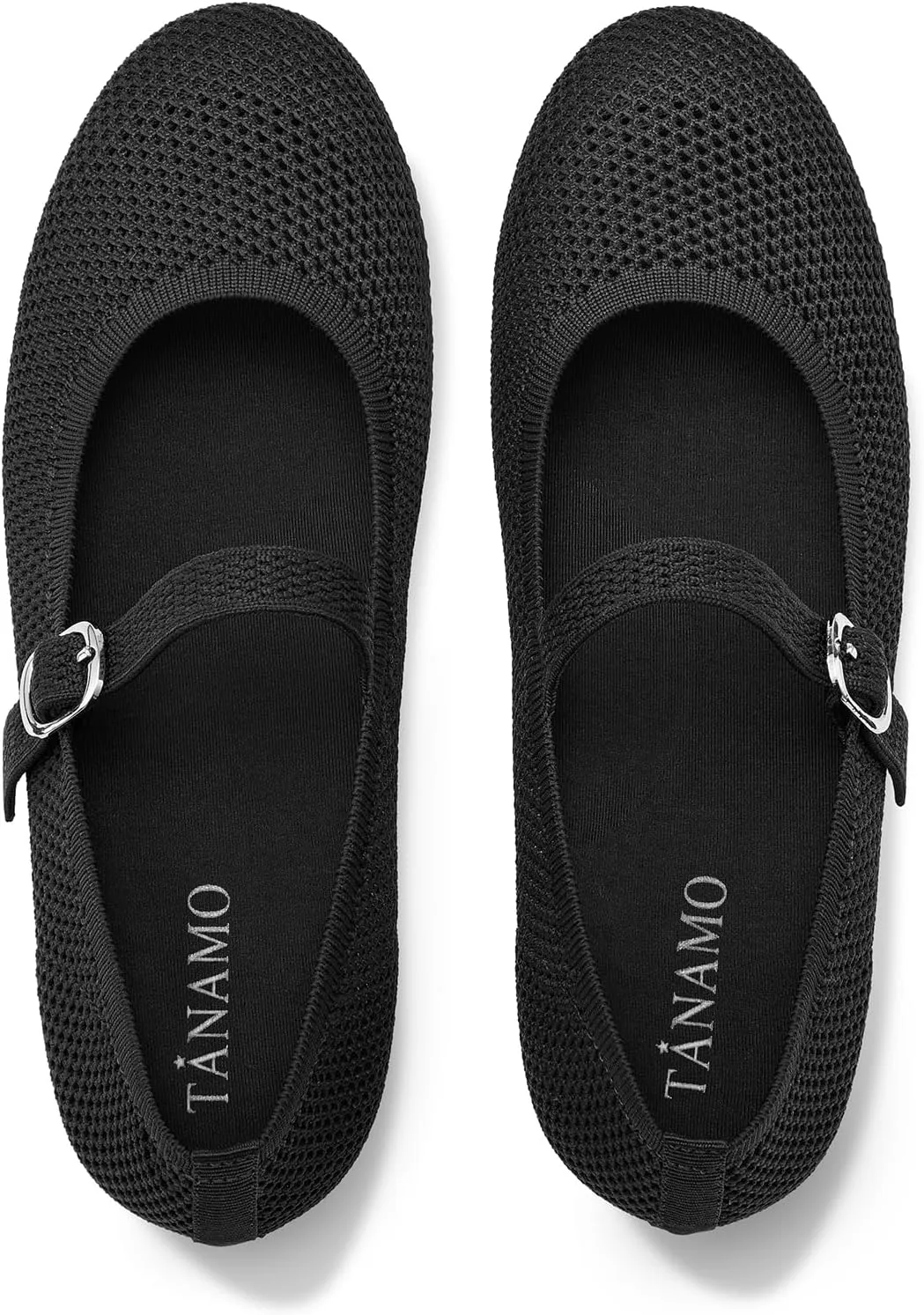 Tanamo Mary Jane Shoes Flats for Women Round Toe Shoes Ballet Flats Comfortable Dressy Adjustable Straps Casual Office Work Wedding Washable Knit Slip On