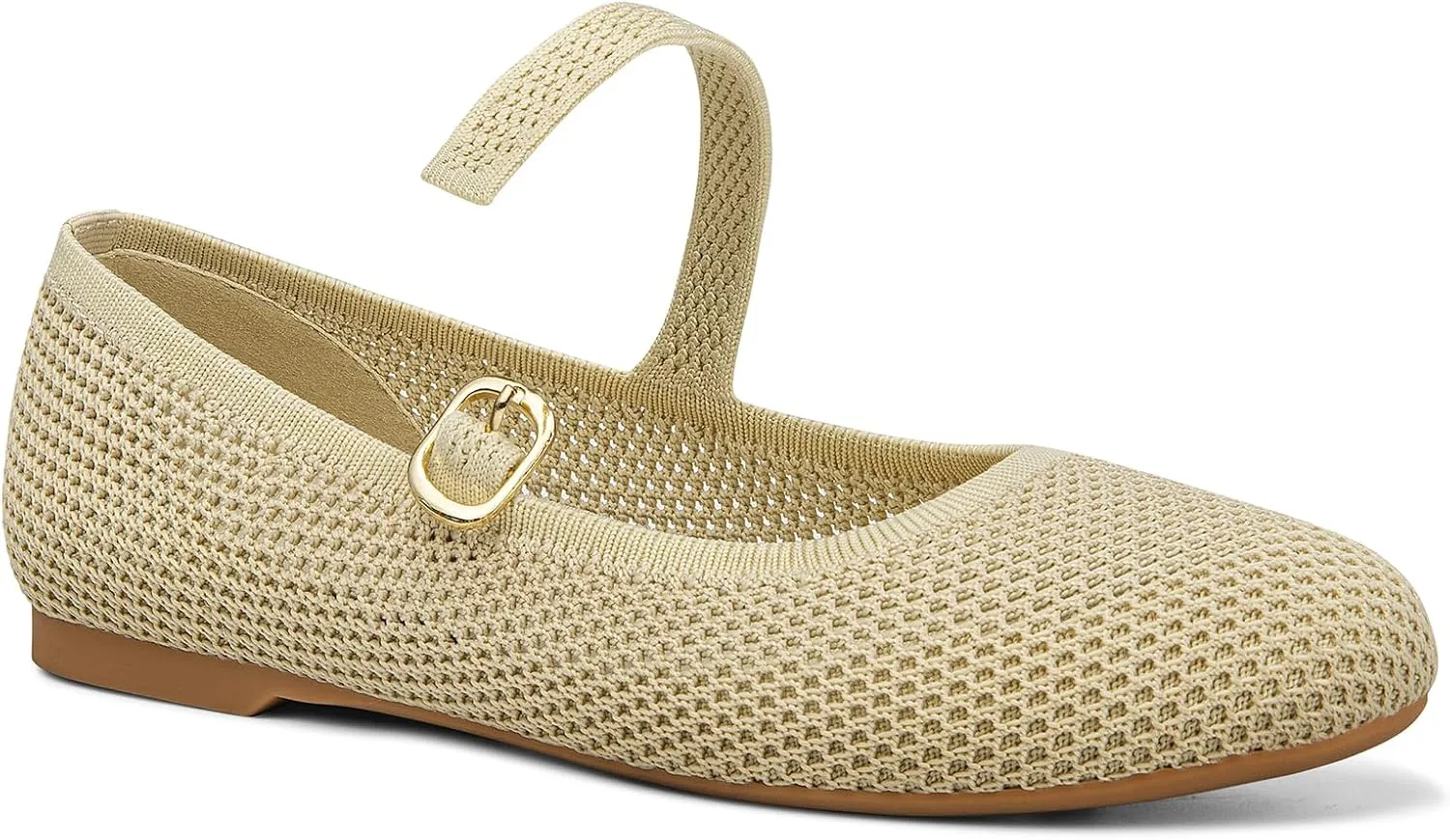 Tanamo Mary Jane Shoes Flats for Women Round Toe Shoes Ballet Flats Comfortable Dressy Adjustable Straps Casual Office Work Wedding Washable Knit Slip On