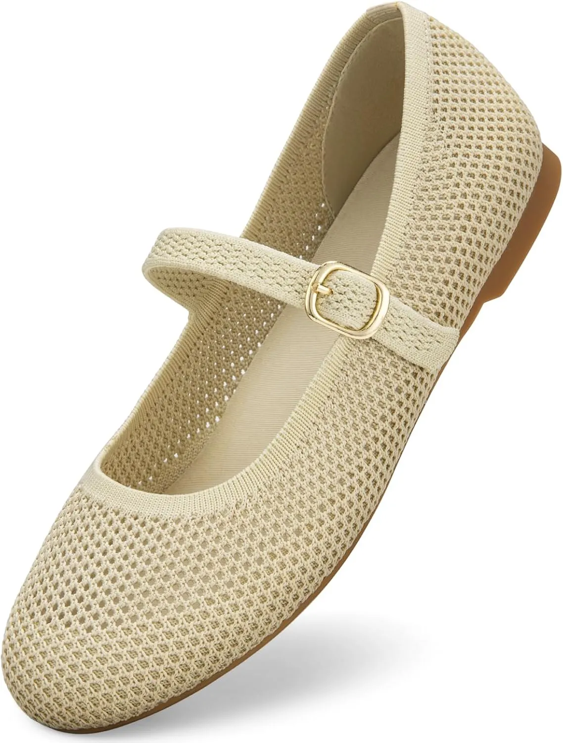 Tanamo Mary Jane Shoes Flats for Women Round Toe Shoes Ballet Flats Comfortable Dressy Adjustable Straps Casual Office Work Wedding Washable Knit Slip On