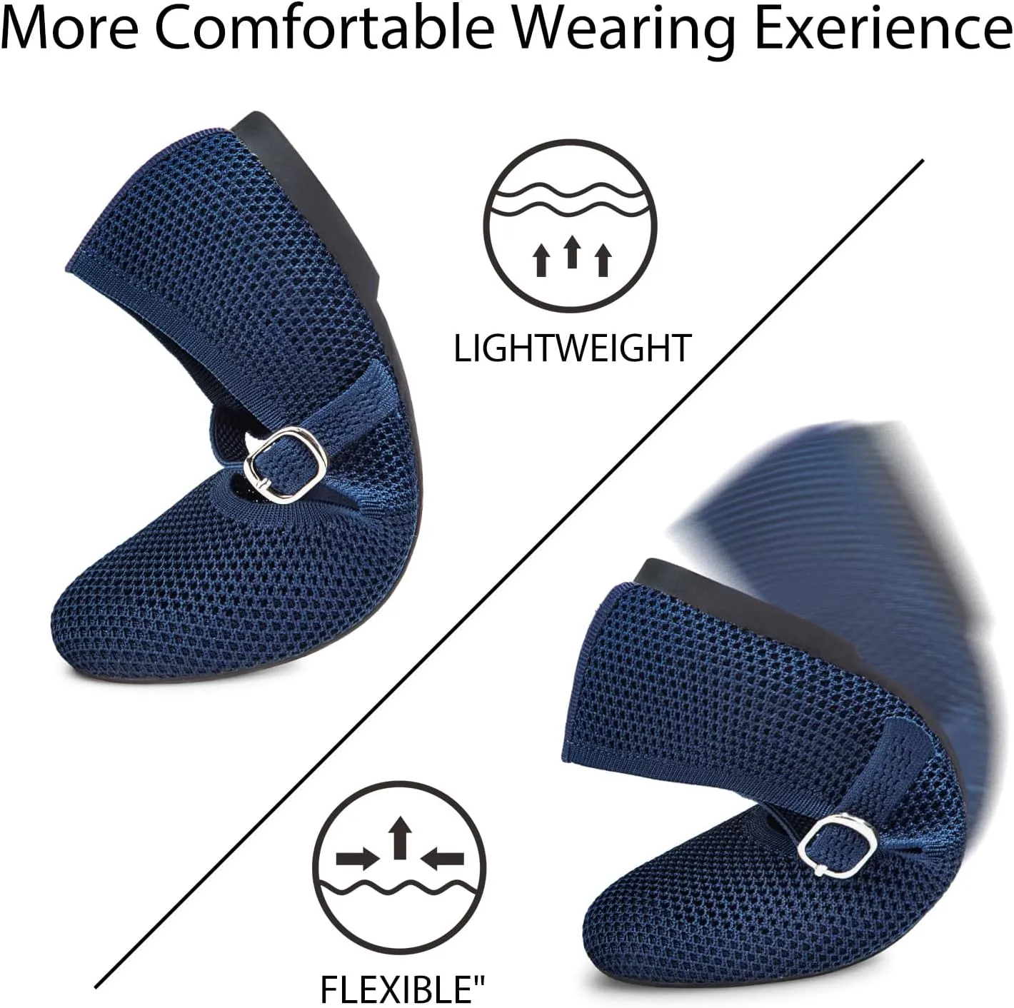 Tanamo Mary Jane Shoes Flats for Women Round Toe Shoes Ballet Flats Comfortable Dressy Adjustable Straps Casual Office Work Wedding Washable Knit Slip On