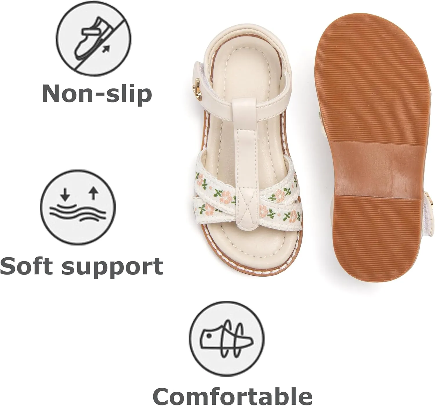 THEE BRON Toddler Girls Gladiator Sandals - Cushioned Comfy Shoes for Princess Summer Play