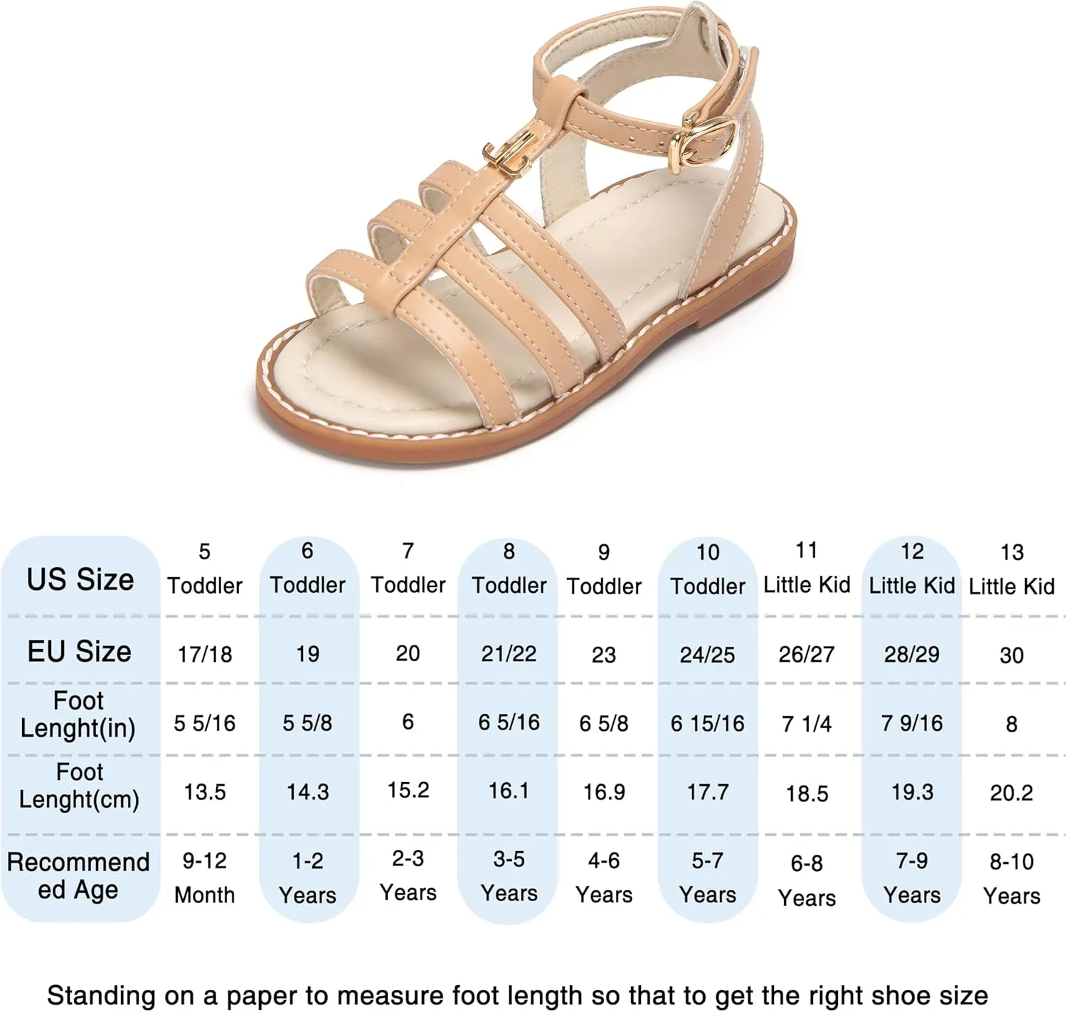 THEE BRON Toddler Girls Gladiator Sandals - Cushioned Comfy Shoes for Princess Summer Play