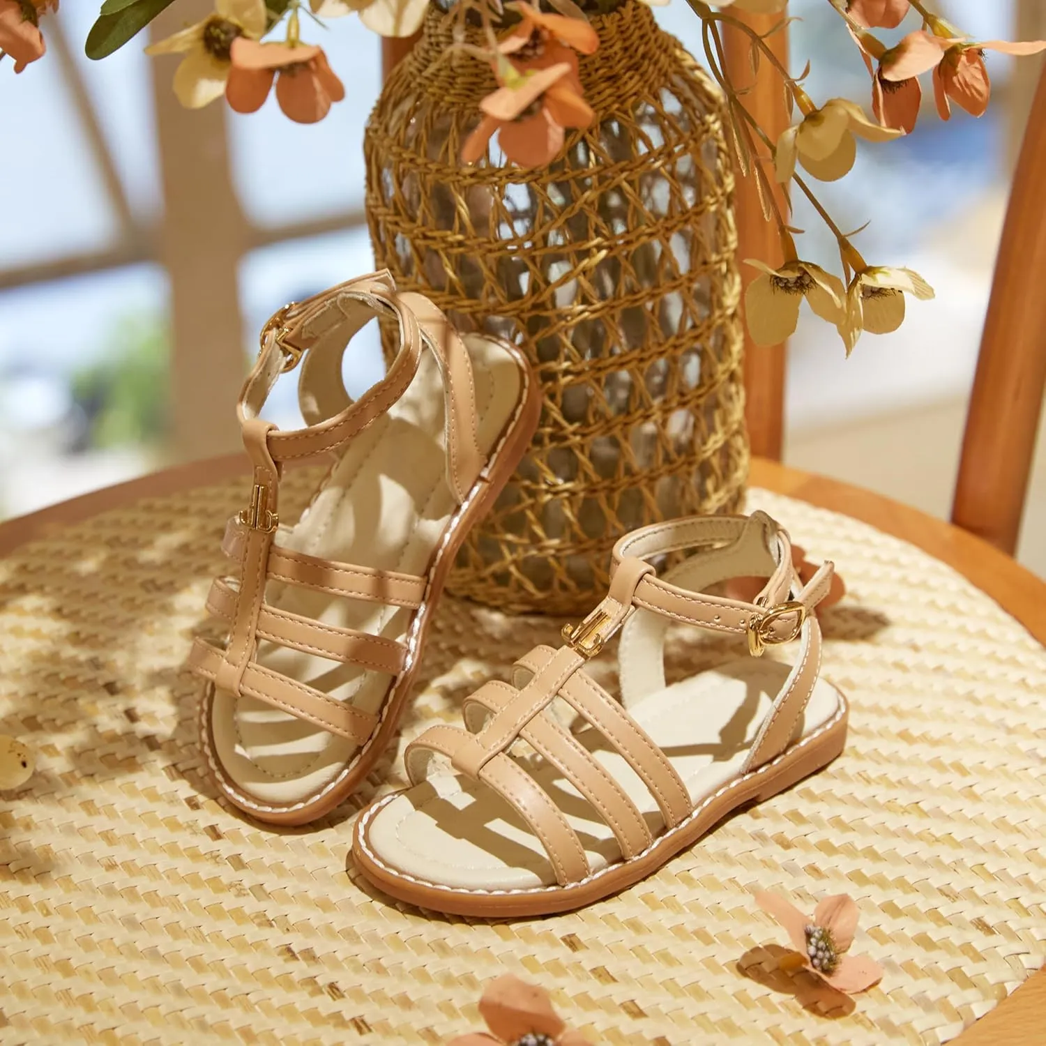 THEE BRON Toddler Girls Gladiator Sandals - Cushioned Comfy Shoes for Princess Summer Play