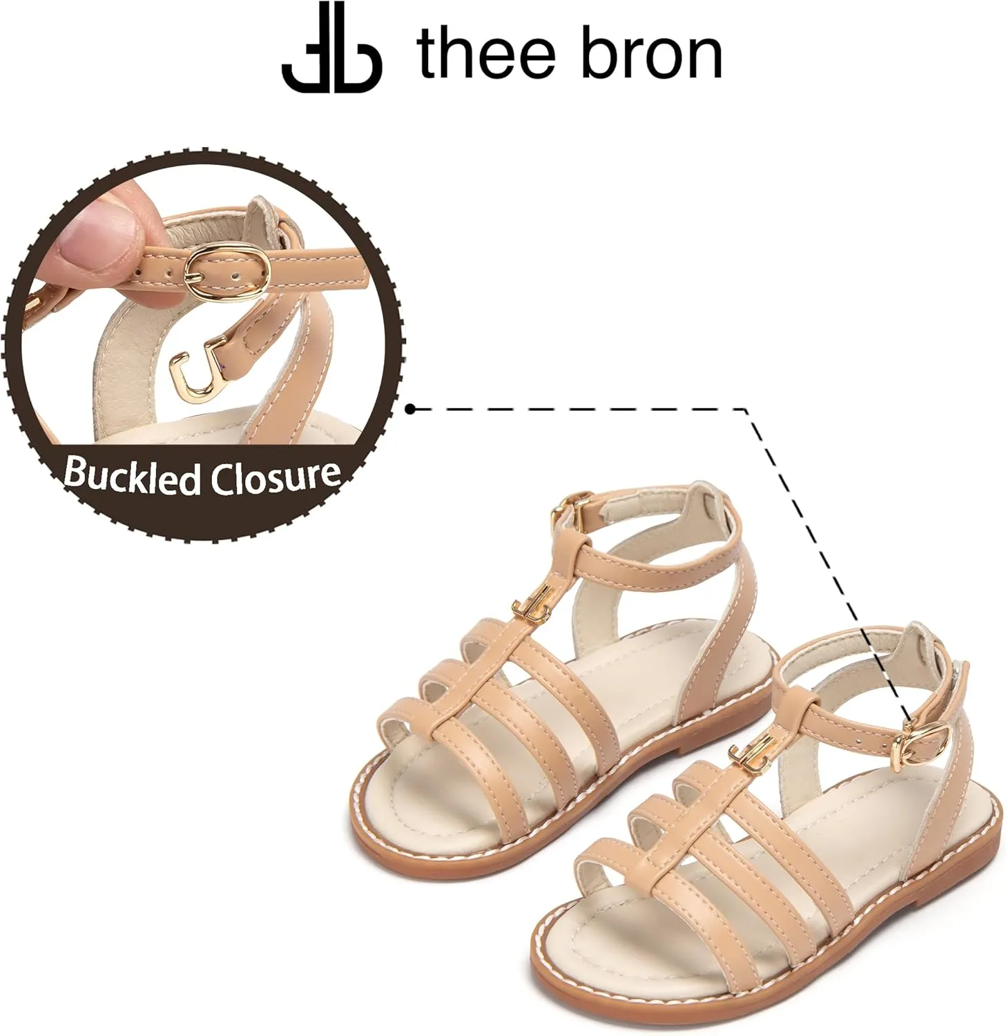 THEE BRON Toddler Girls Gladiator Sandals - Cushioned Comfy Shoes for Princess Summer Play