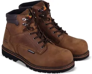 Thorogood V-Series 6” Waterproof Composite Toe Work Boots for Men - Premium Leather with Goodyear Storm Welt, Comfort Insole, and Chevron Traction Outsole; ASTM Rated, Brown Crazyhorse - 8.5 M US