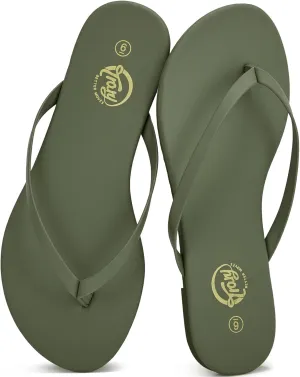 Trary Round Toe Memory Foam Sandals for Women, Vegan Leather Non-Slip Beach Pool Travel Flip Flops, Comfortable Summer Casual Shoes with 5mm Cushion