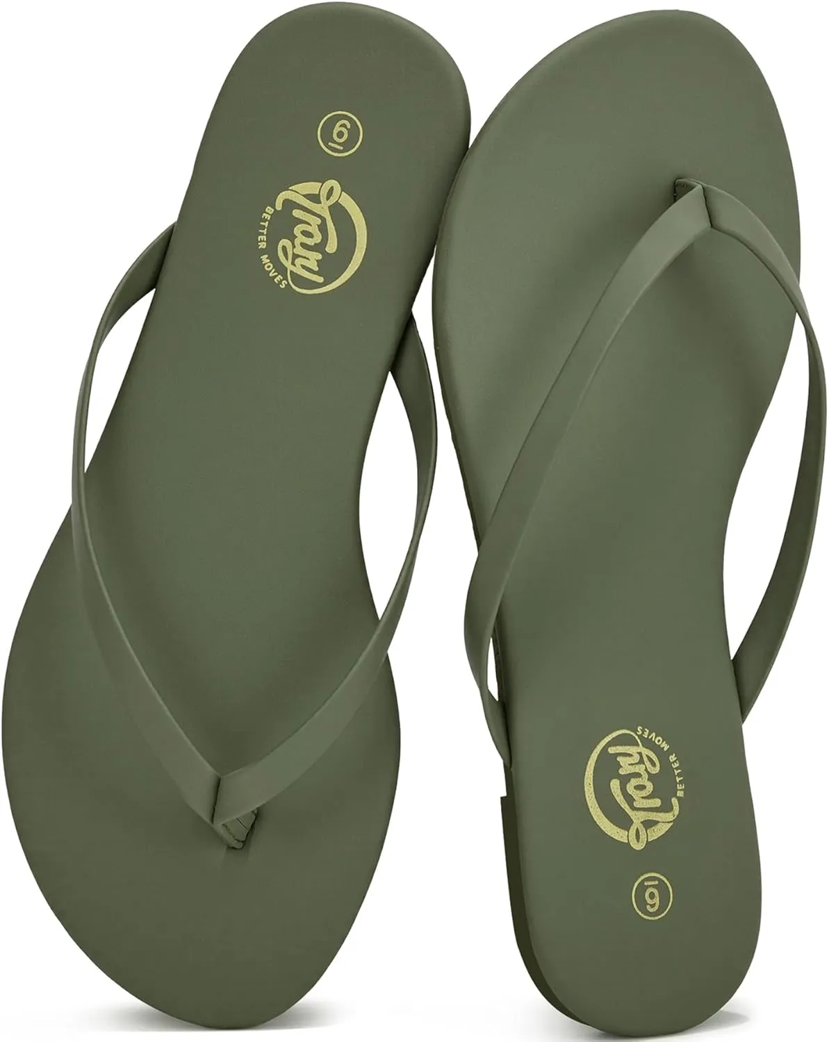 Trary Round Toe Memory Foam Sandals for Women, Vegan Leather Non-Slip Beach Pool Travel Flip Flops, Comfortable Summer Casual Shoes with 5mm Cushion