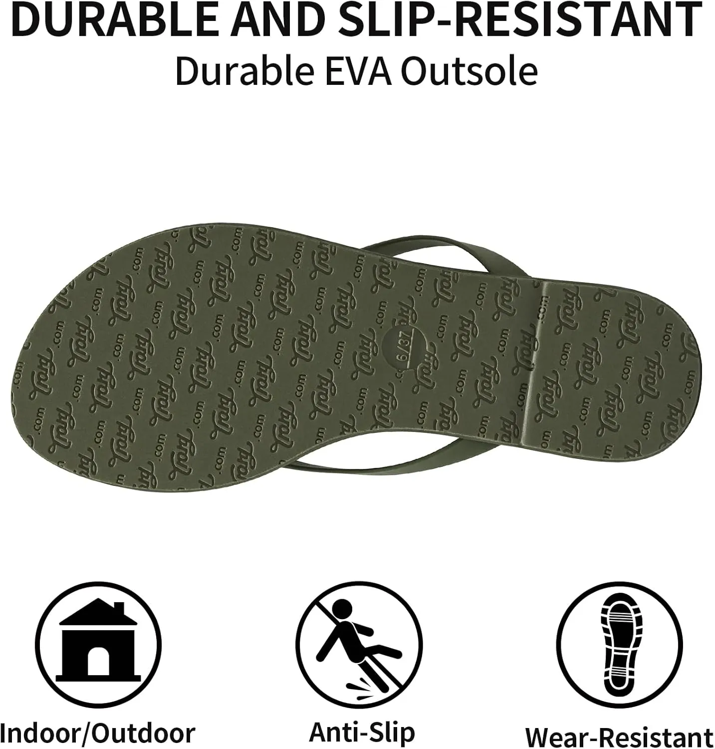 Trary Round Toe Memory Foam Sandals for Women, Vegan Leather Non-Slip Beach Pool Travel Flip Flops, Comfortable Summer Casual Shoes with 5mm Cushion
