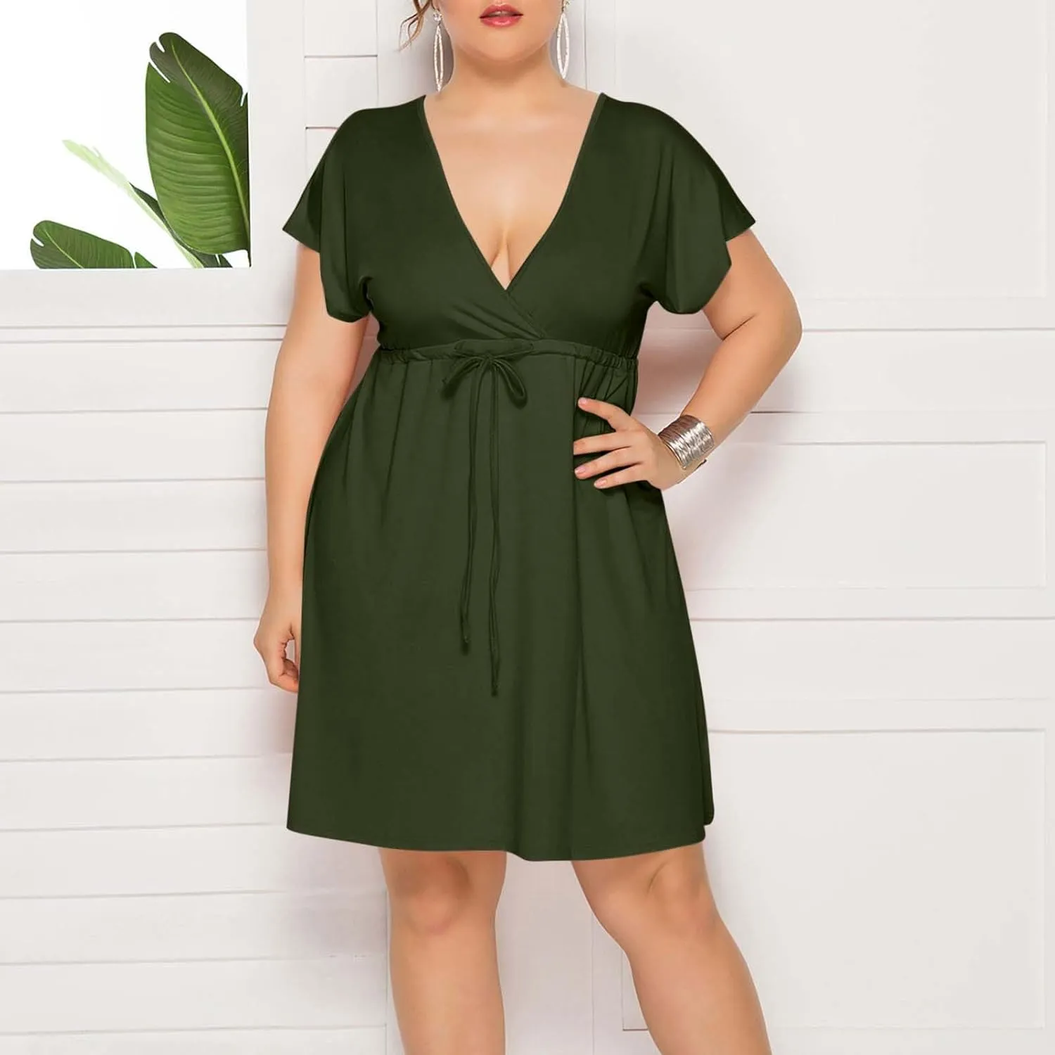 Trendy Ruffle Puff Sleeve Dresses for Women Sexy Deep V Neck with Belt Maxi Skirts Oversize Loose Comfy Dress Outside
