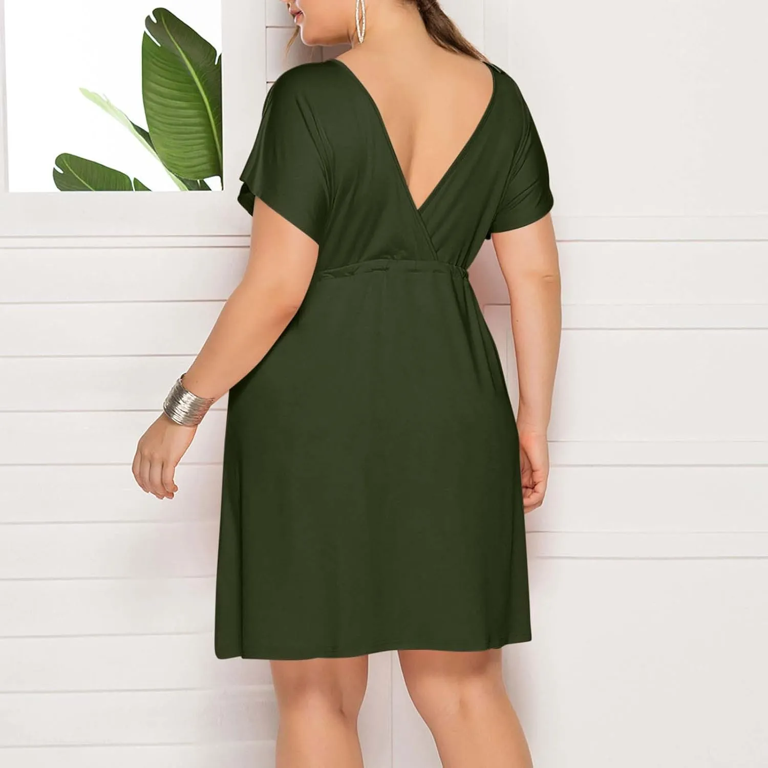 Trendy Ruffle Puff Sleeve Dresses for Women Sexy Deep V Neck with Belt Maxi Skirts Oversize Loose Comfy Dress Outside