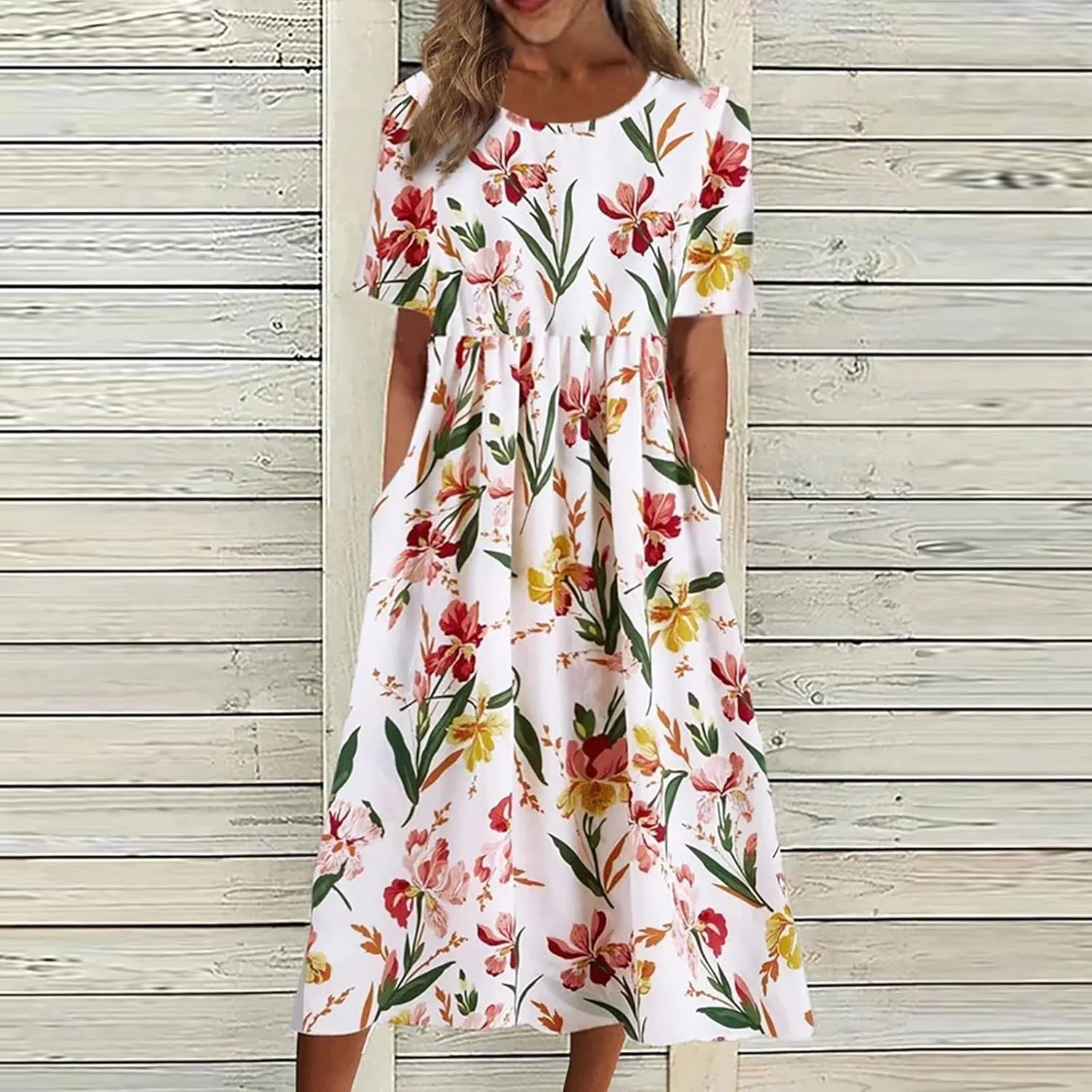 Tshirt Dress for Women Casual Plus Size Summer Midi Dress Boho Floral Print Loose Flowy Long Dresses with Pockets