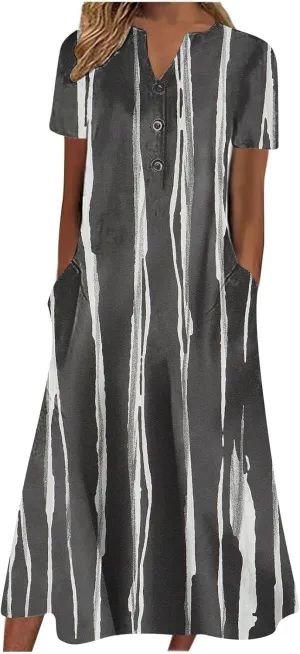 Tshirt Dress for Women Casual Plus Size Summer Midi Dress Boho Floral Print Loose Flowy Long Dresses with Pockets
