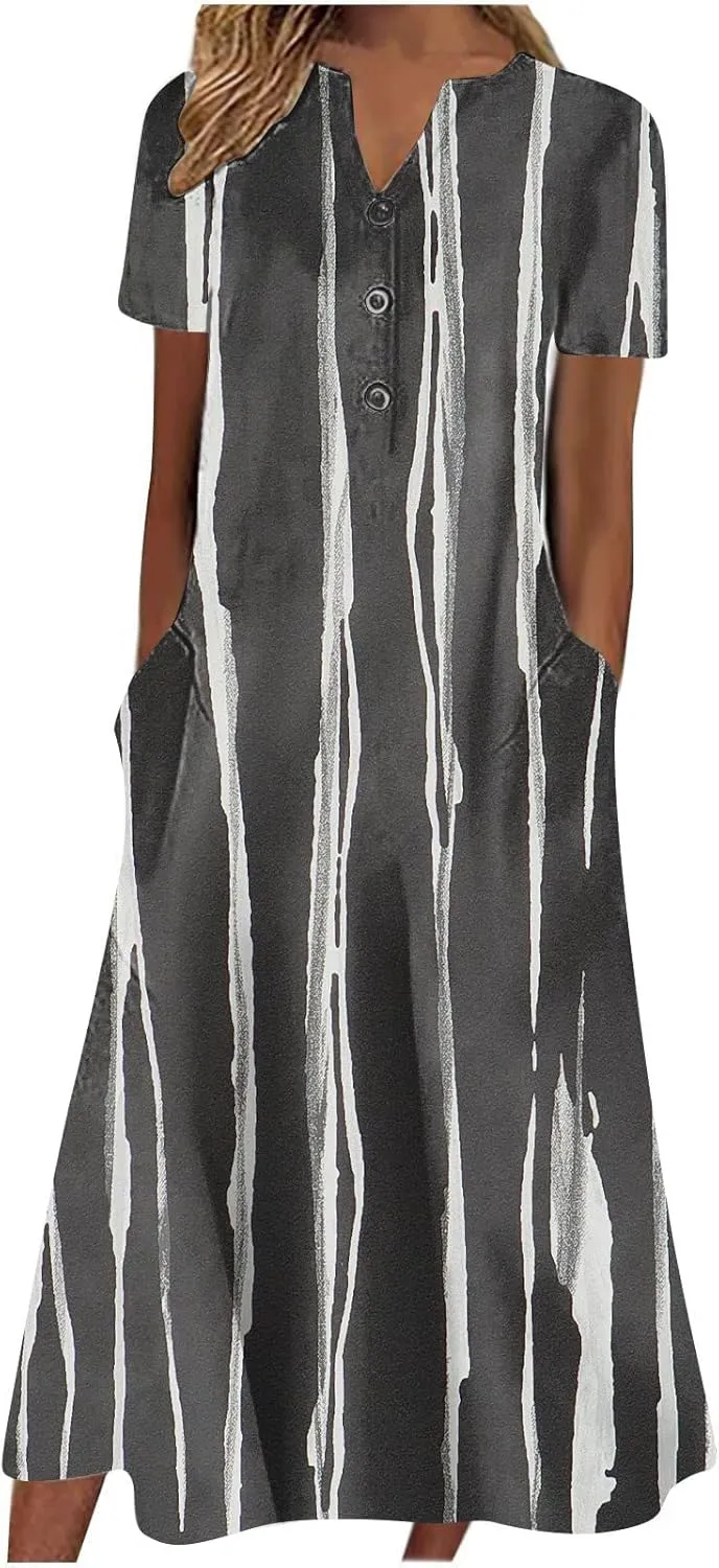 Tshirt Dress for Women Casual Plus Size Summer Midi Dress Boho Floral Print Loose Flowy Long Dresses with Pockets